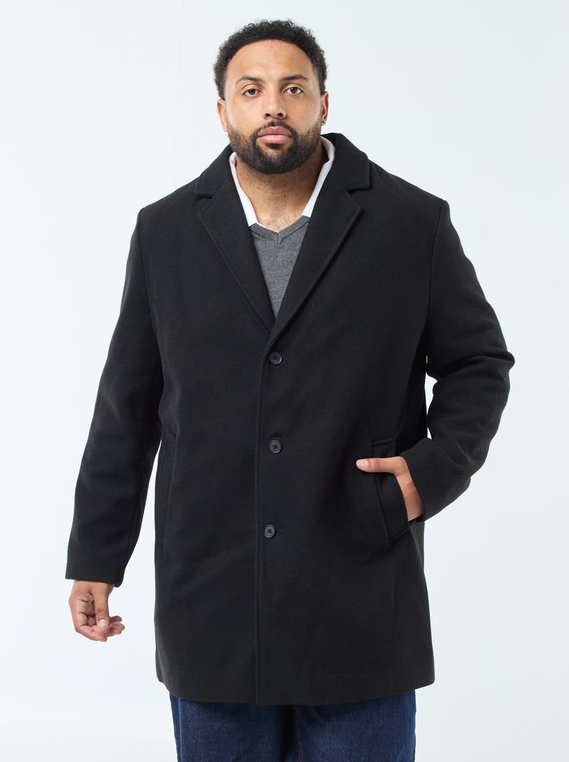 Cappotto in lana con collo a rever Nero - Kiabi