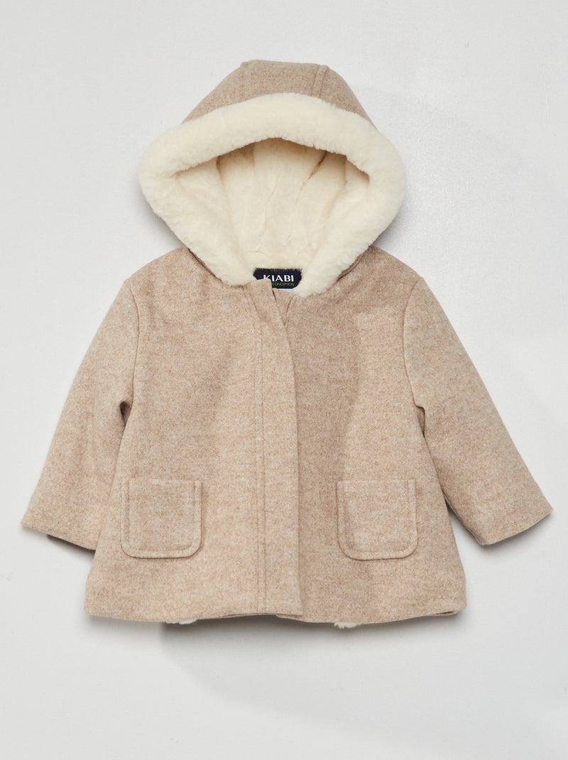 Cappotto in lana con fodera in pelliccia ecologica BEIGE - Kiabi