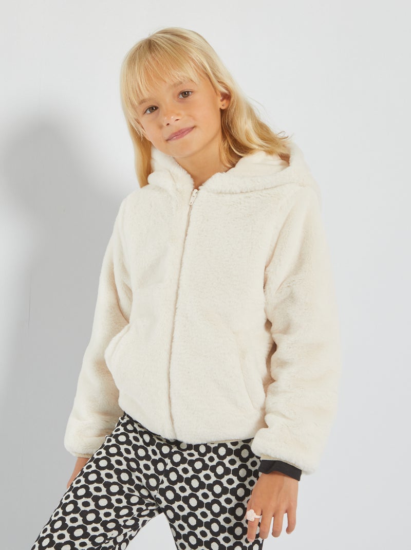 Cappotto in maglia peluche con cappuccio BEIGE - Kiabi