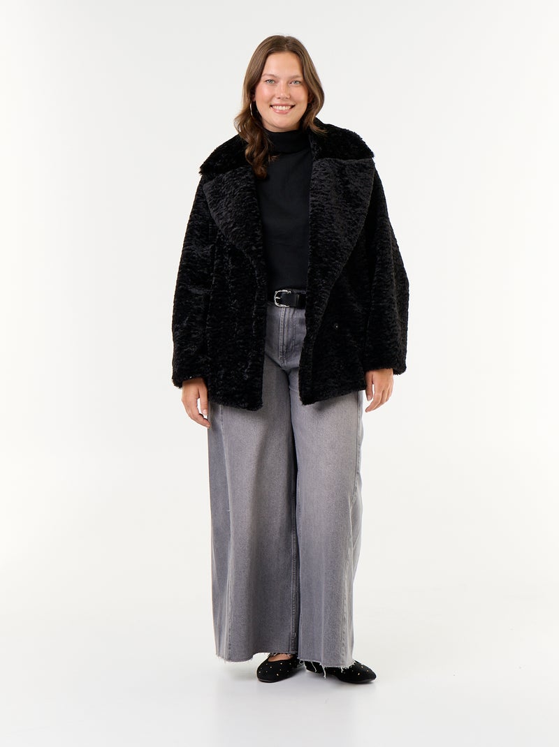 Cappotto in pelliccia sintetica effetto astrakan Nero - Kiabi