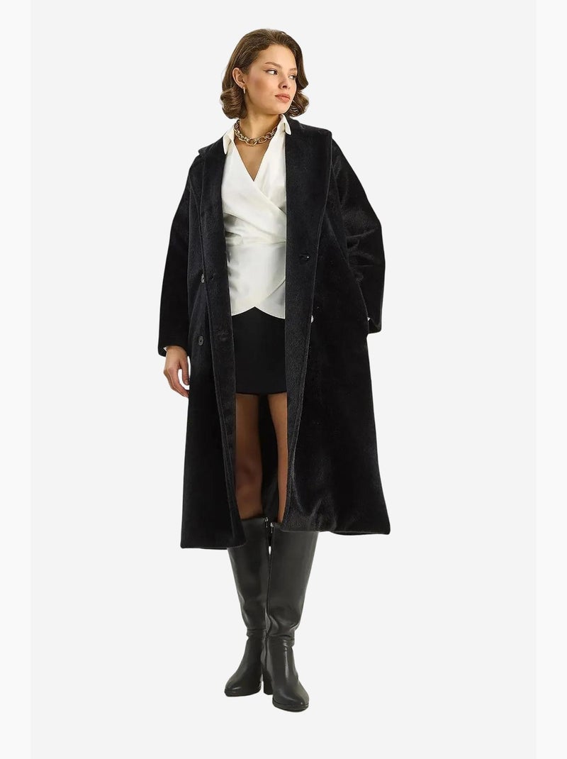 Cappotto in peluche con bottoni lucci Nero - Kiabi