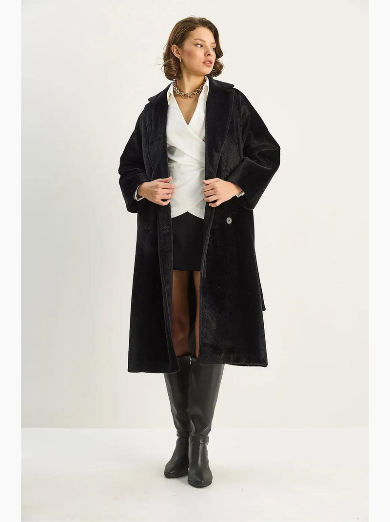 Cappotto in peluche con bottoni lucci Nero - Kiabi