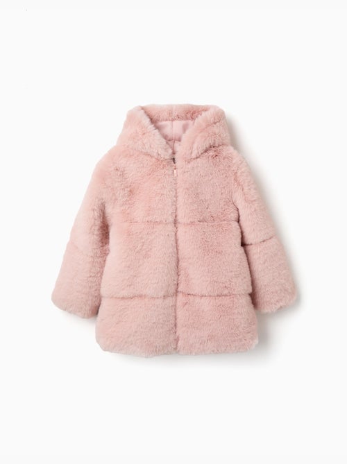 Cappotto in peluche con cappuccio e fodera - Kiabi