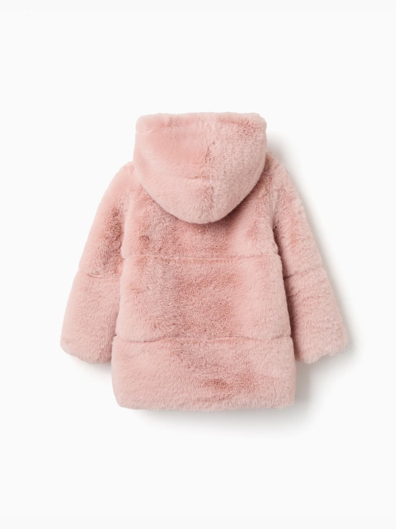 Cappotto in peluche con cappuccio e fodera Rosa chiaro - Kiabi