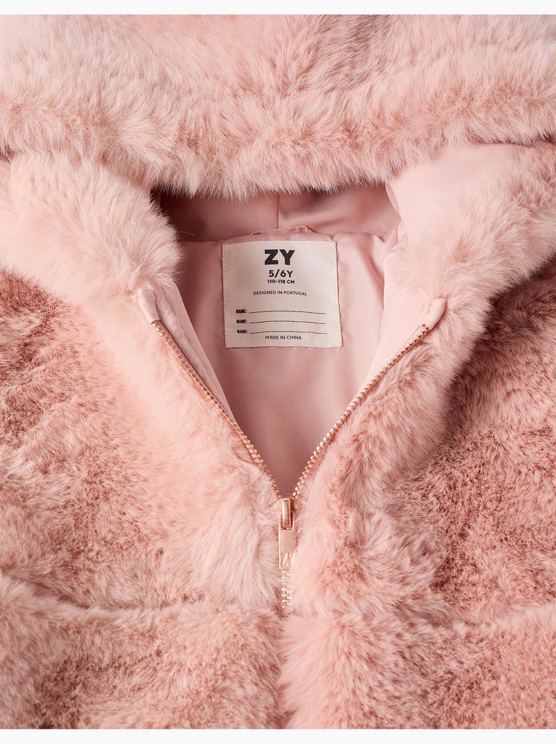 Cappotto in peluche con cappuccio e fodera Rosa chiaro - Kiabi