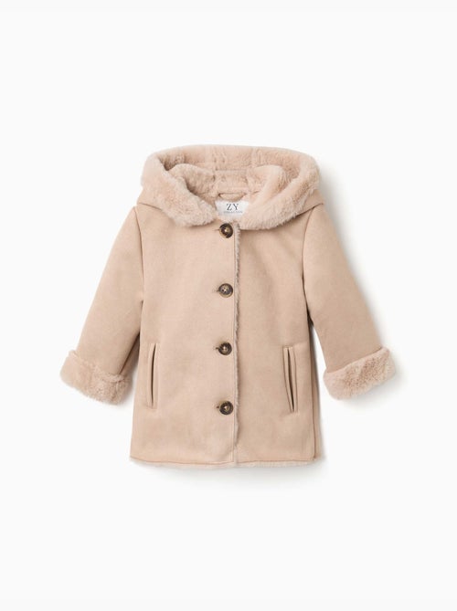 Cappotto in suedette con cappuccio e fodera in pelliccia sintetica - Kiabi Cappotto in suedette con cappuccio e fodera in pelliccia sintetica - Kiabi