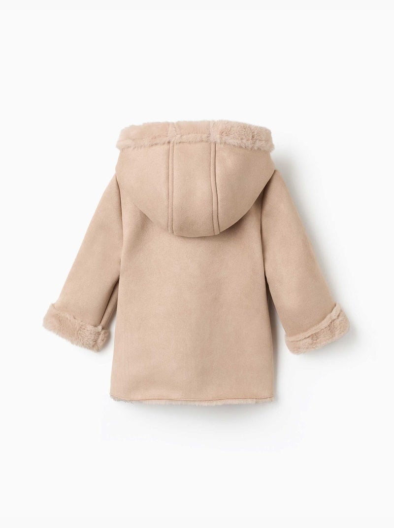 Cappotto in suedette con cappuccio e fodera in pelliccia sintetica Beige chiaro - Kiabi
