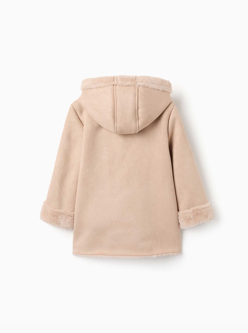 Cappotto in suedette con cappuccio e fodera in pelliccia sintetica Beige chiaro - Kiabi