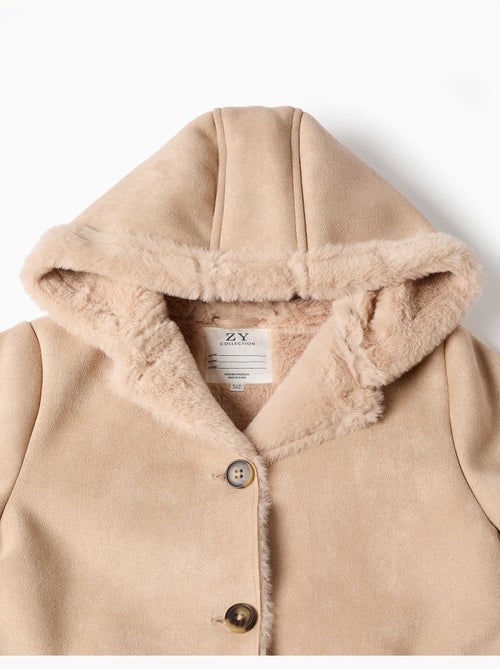 Cappotto in suedette con cappuccio e fodera in pelliccia sintetica - Kiabi Cappotto in suedette con cappuccio e fodera in pelliccia sintetica - Kiabi
