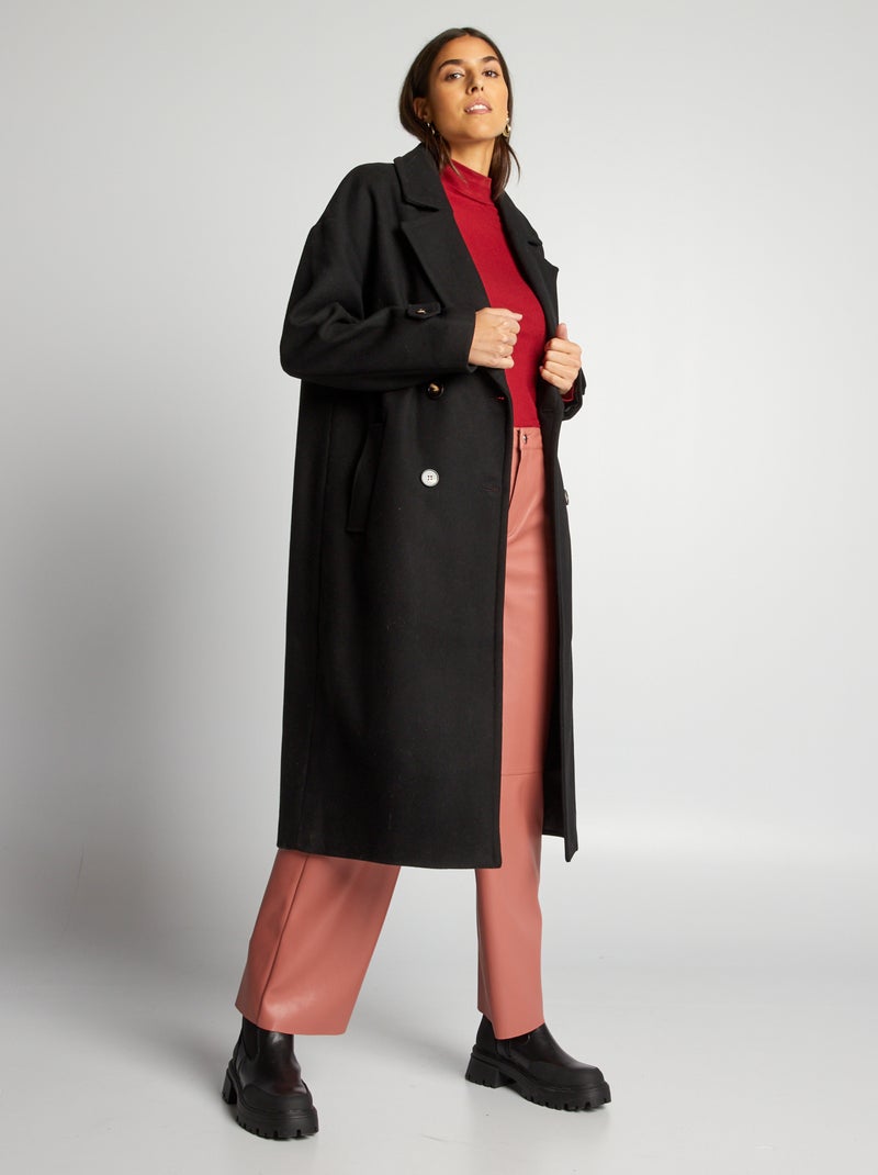 Cappotto lungo da donna in stile gotico con ricami floreali, nero