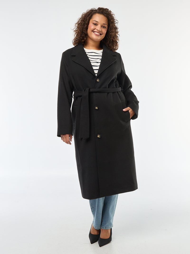 Cappotto lungo con cintura Nero - Kiabi