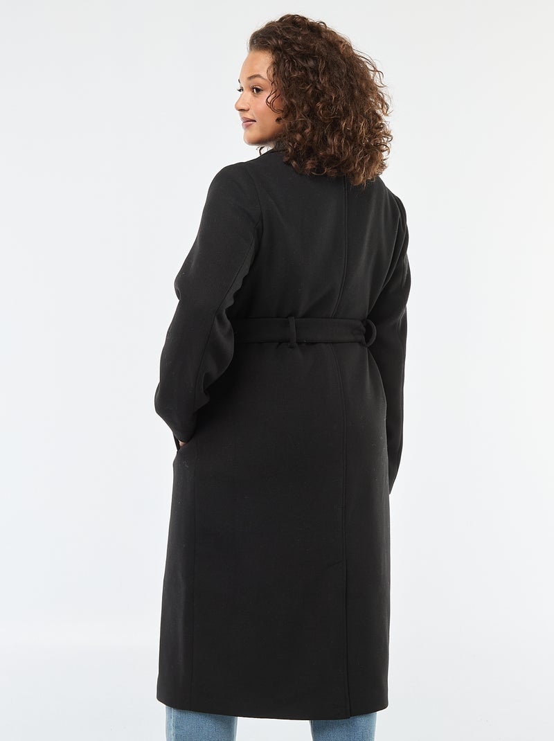 Cappotto lungo con cintura Nero - Kiabi