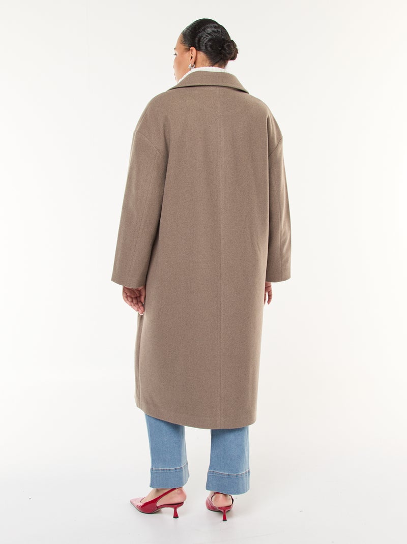 Cappotto lungo effetto lana con 2 tasche con patta Beige - Kiabi