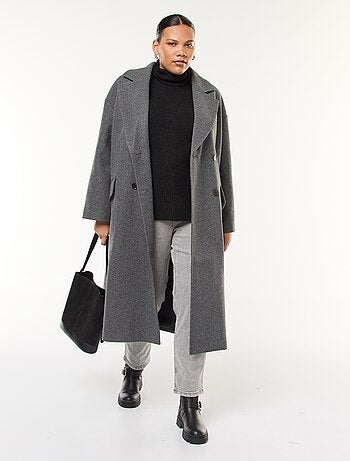 Cappotto lungo effetto lana con 2 tasche con patta