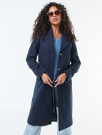 Cappotto lungo effetto lana con cintura