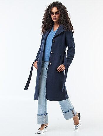 Cappotto lungo effetto lana con cintura