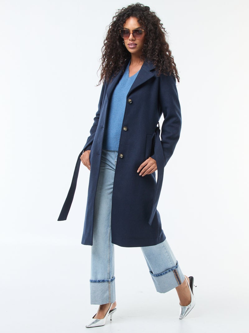Cappotto lungo effetto lana con cintura Blu - Kiabi