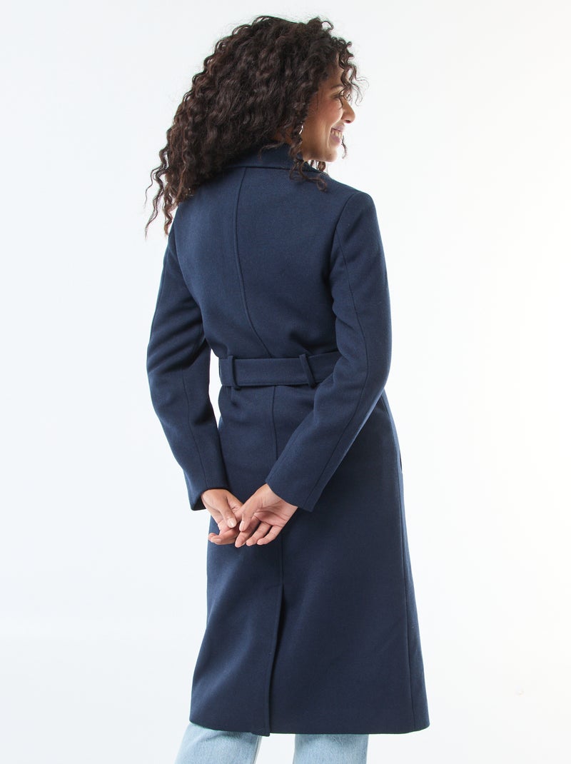 Cappotto lungo effetto lana con cintura Blu - Kiabi