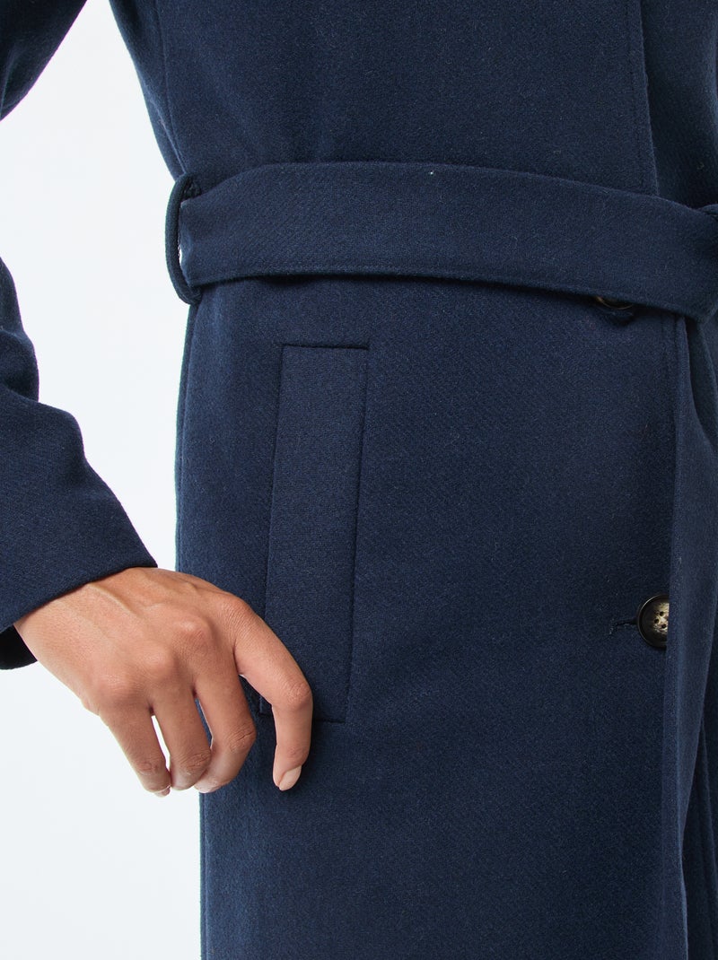 Cappotto lungo effetto lana con cintura Blu - Kiabi