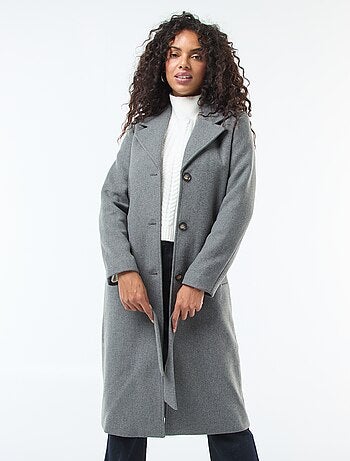 Cappotto lungo effetto lana con cintura