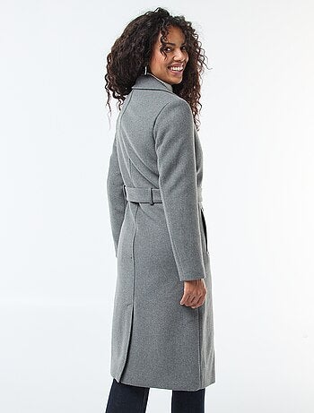 Cappotto lungo effetto lana con cintura