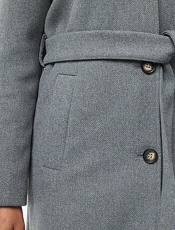 Cappotto lungo effetto lana con cintura
