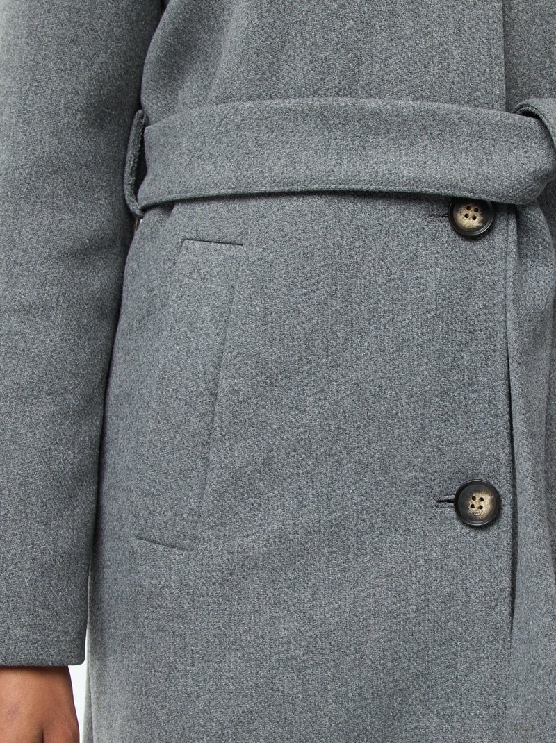 Cappotto lungo effetto lana con cintura Grigio - Kiabi
