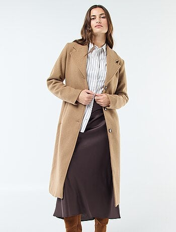 Cappotto lungo effetto lana con cintura