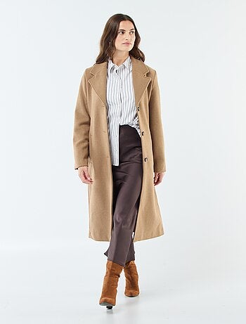 Cappotto lungo effetto lana con cintura