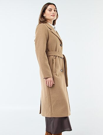 Cappotto lungo effetto lana con cintura