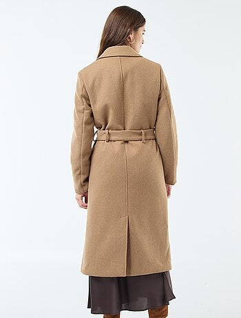 Cappotto lungo effetto lana con cintura