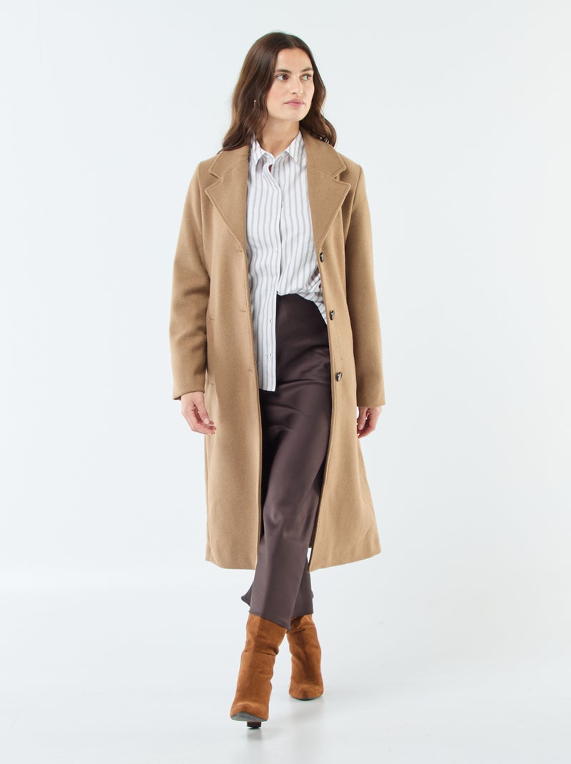 Cappotto lungo effetto lana con cintura Marrone - Kiabi