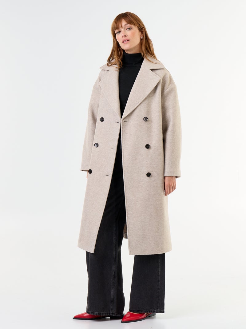 Cappotto lungo effetto lana con collo a revers Beige - Kiabi
