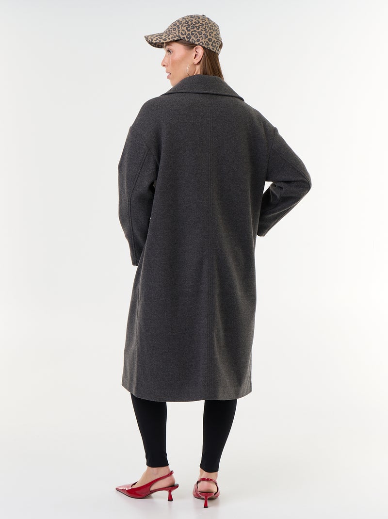 Cappotto lungo effetto lana con collo a revers Grigio - Kiabi