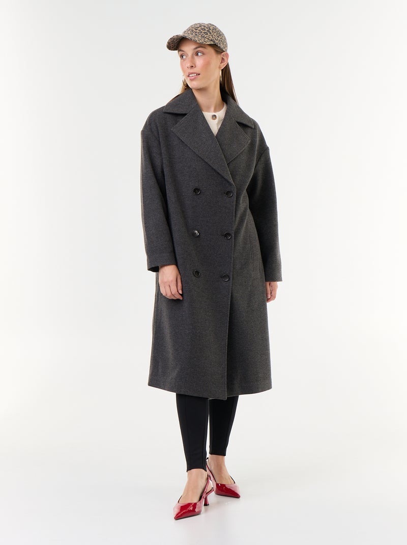 Cappotto lungo effetto lana con collo a revers Grigio - Kiabi