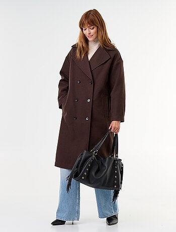 Cappotto lungo effetto lana con collo a revers