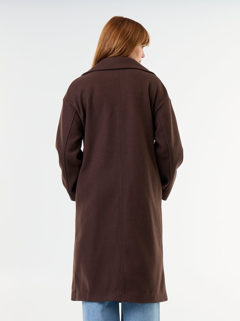 Cappotto lungo effetto lana con collo a revers Marrone - Kiabi
