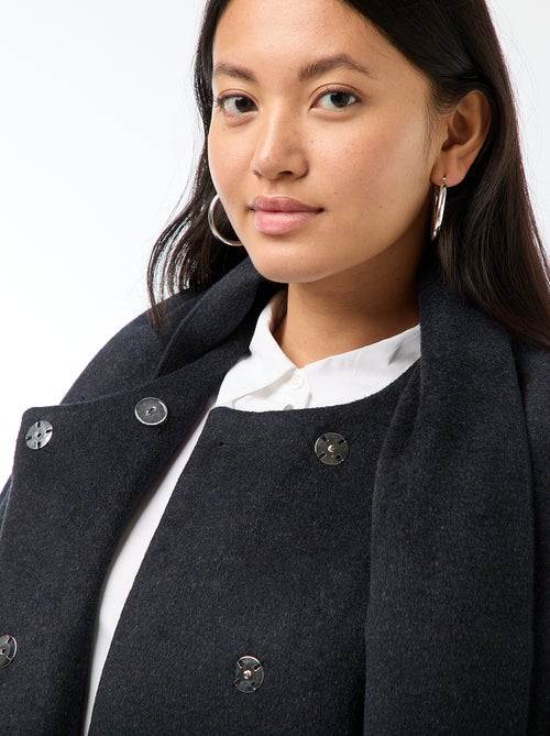 Cappotto lungo effetto lana con collo rotondo e sciarpa cucita - Kiabi