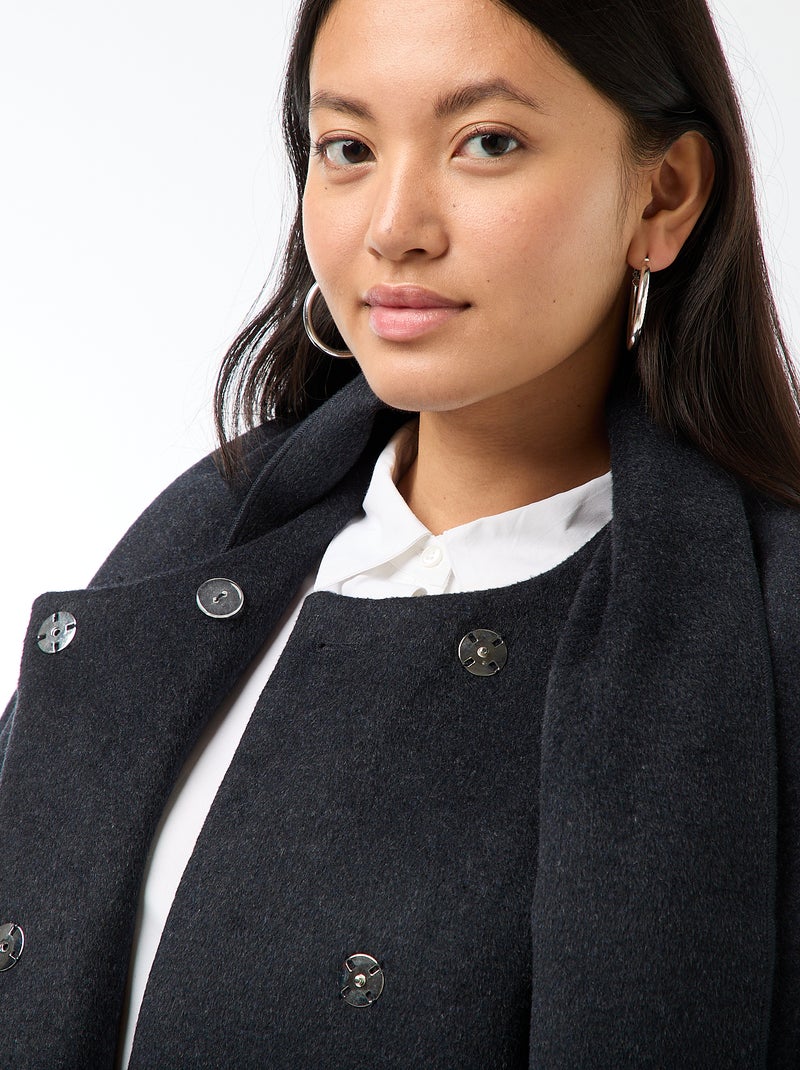 Cappotto lungo effetto lana con collo rotondo e sciarpa cucita Blu - Kiabi