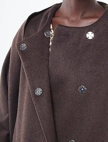 Cappotto lungo effetto lana con collo rotondo e sciarpa cucita