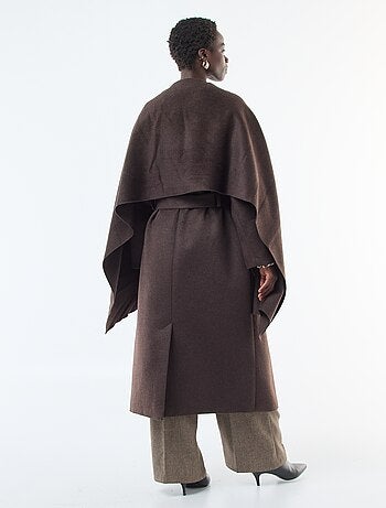 Cappotto lungo effetto lana con collo rotondo e sciarpa cucita