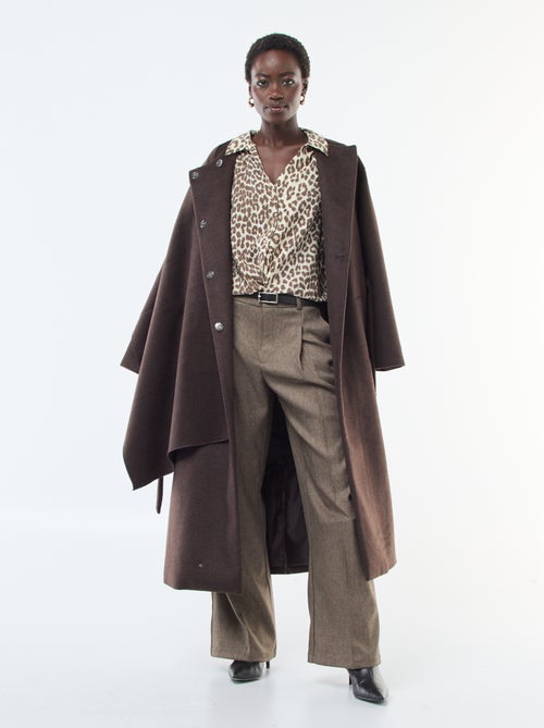 Cappotto lungo effetto lana con collo rotondo e sciarpa cucita - Kiabi