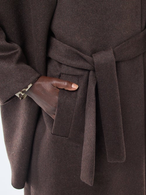 Cappotto lungo effetto lana con collo rotondo e sciarpa cucita - Kiabi