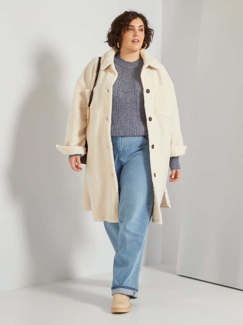 Cappotto lungo effetto montone BIANCO - Kiabi
