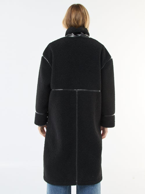 Cappotto lungo effetto montone con inserti in similpelle - Kiabi