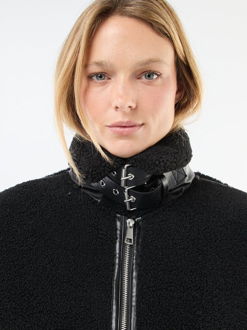 Cappotto lungo effetto montone con inserti in similpelle - Kiabi