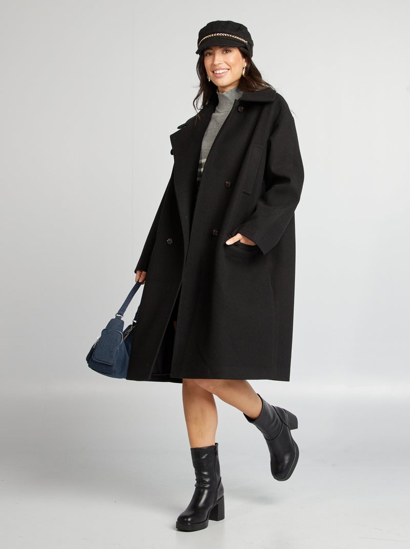 Cappotto lungo forma oversize nero - Kiabi
