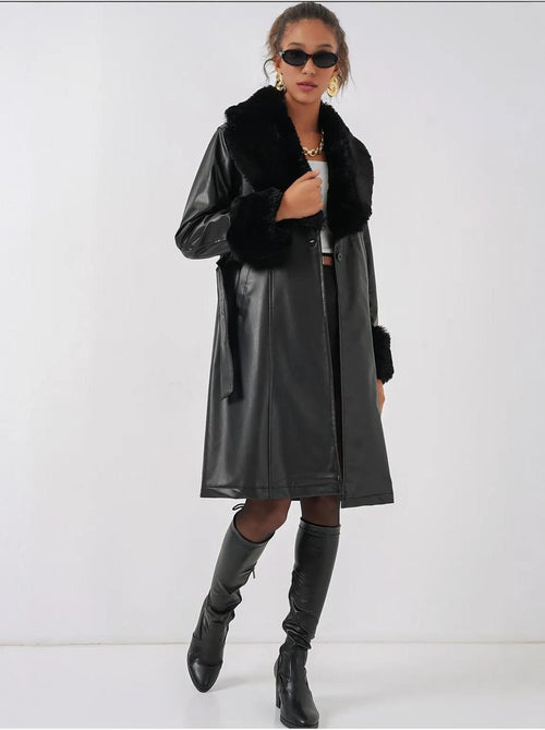 Cappotto lungo in ecopelle con collo a scialle bdart - Kiabi Cappotto lungo in ecopelle con collo a scialle bdart - Kiabi