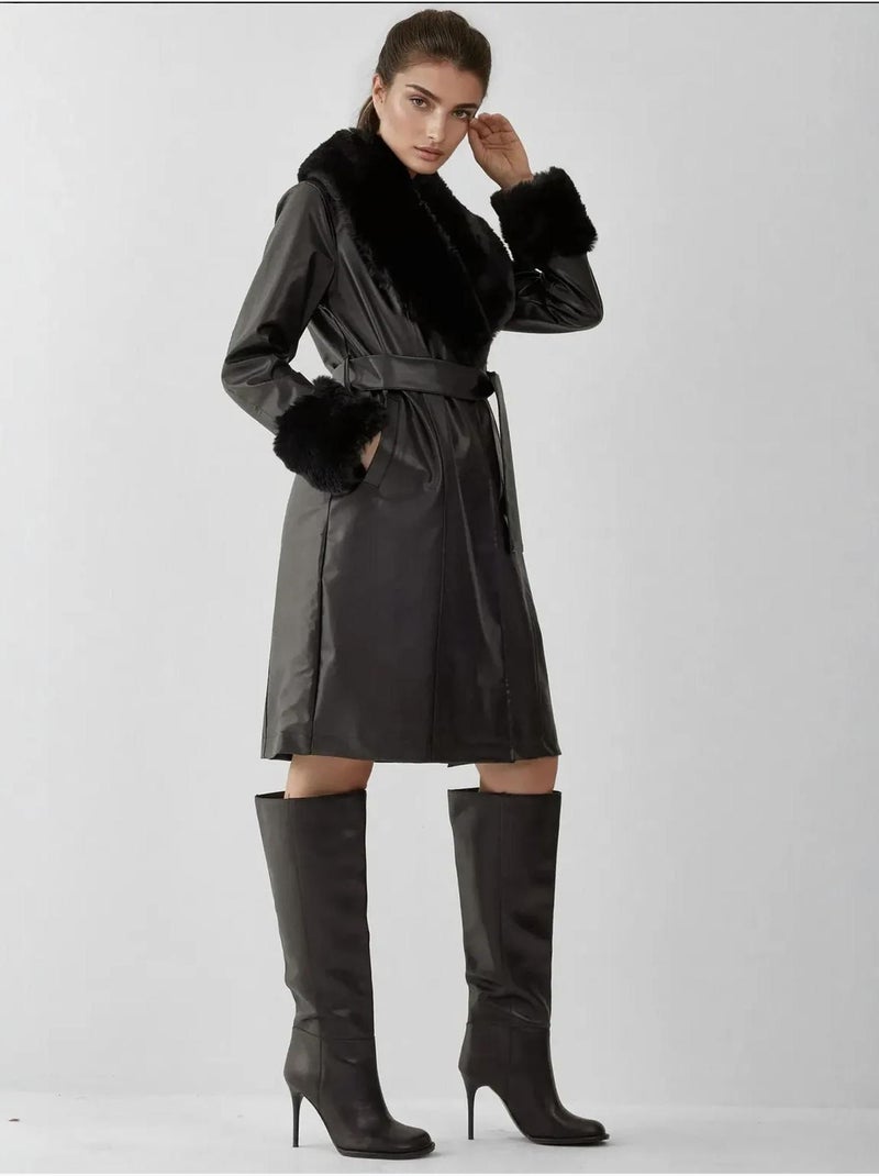 Cappotto lungo in ecopelle con collo a scialle bdart Nero - Kiabi