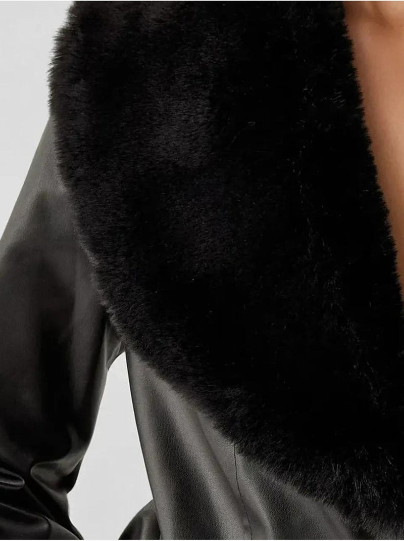 Cappotto lungo in ecopelle con collo a scialle bdart Nero - Kiabi